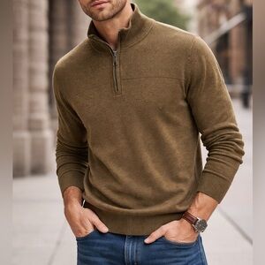 Banana Republic Silk Cashmere Blend Quarter Zip Sweater Mens L Olive Brown